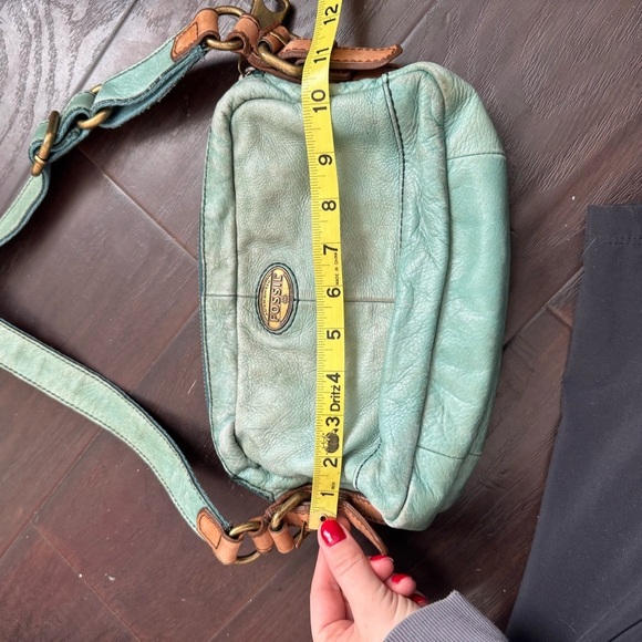 Fossil turquoise Leather Crossbody Bag boho western shabby chic coastal cowgirl - Picture 11 of 11